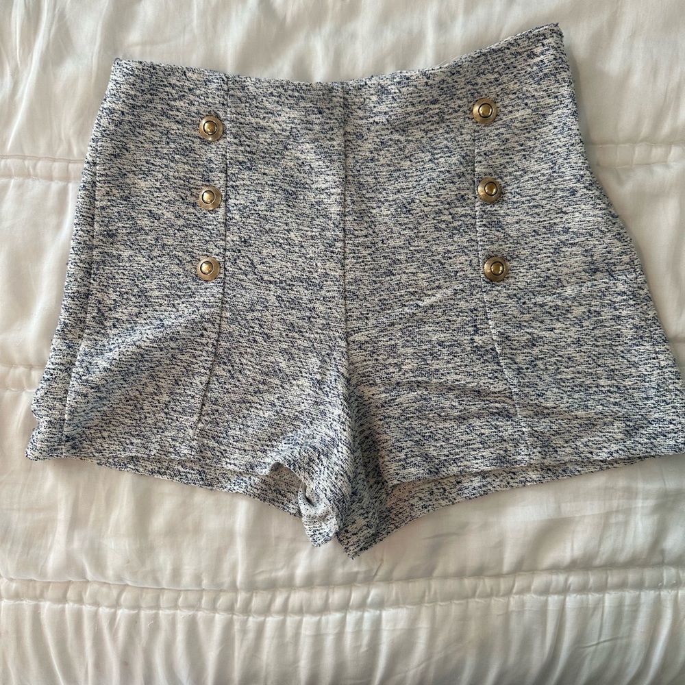 Textured gold button shorts